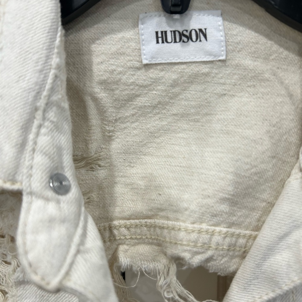 Hudson Garrison Distressed Cropped Denim Jacket Cream Linen Blend White Size xs - Picture 5 of 7